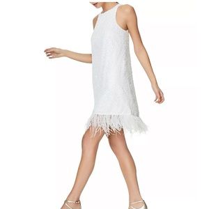AIDAN BY AIDAN MATTOX
Halter Sequin Faux Feather Trim Trapeze Dress